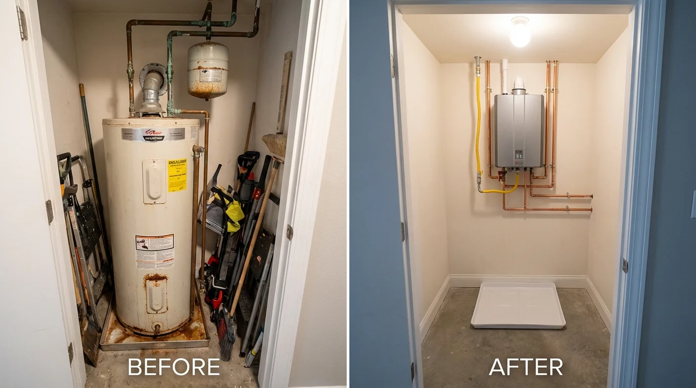 Tank water heater versus wall-mounted tankless unit comparison for Somerset, TX homeowners